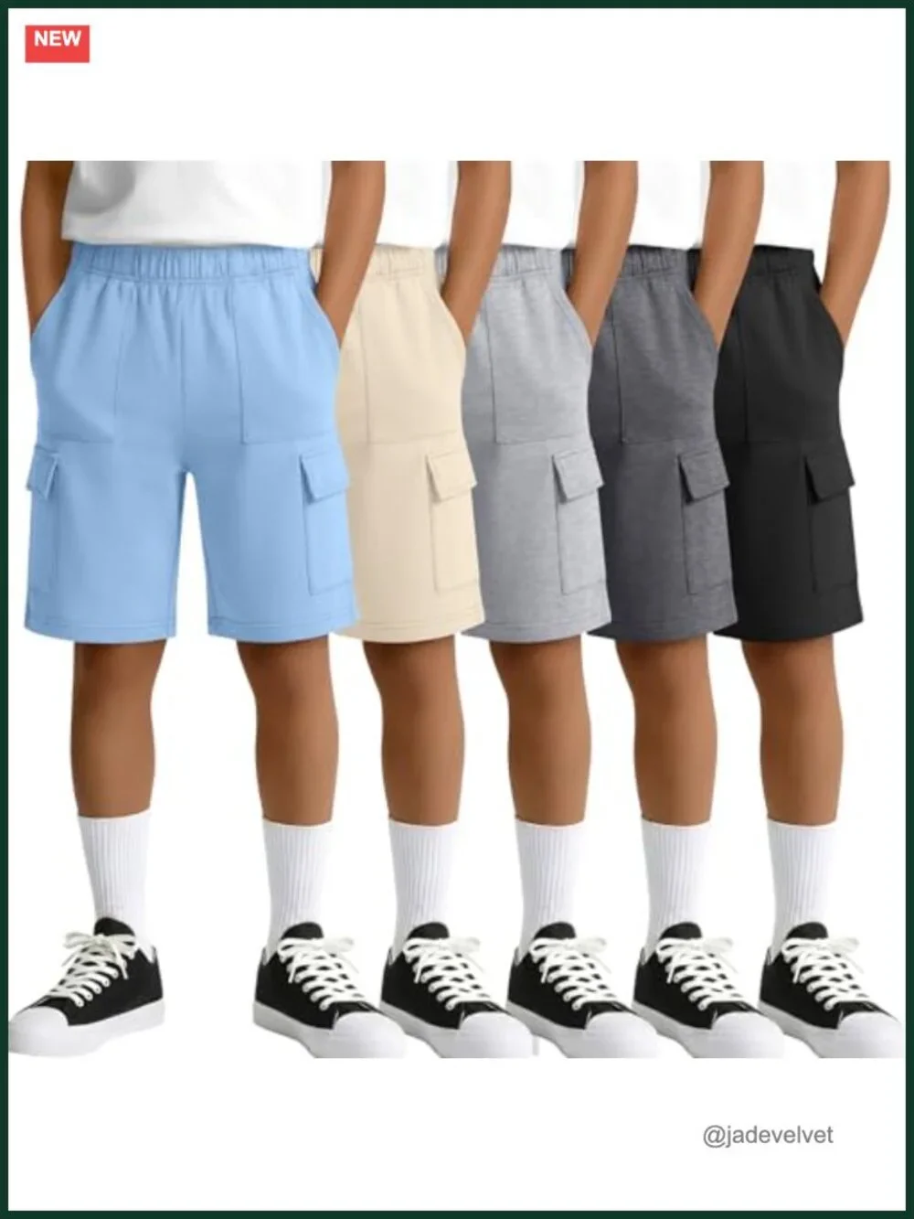 5 Pack Boys Cargo Shorts Athletic Pull on Sweat Shorts with Pockets